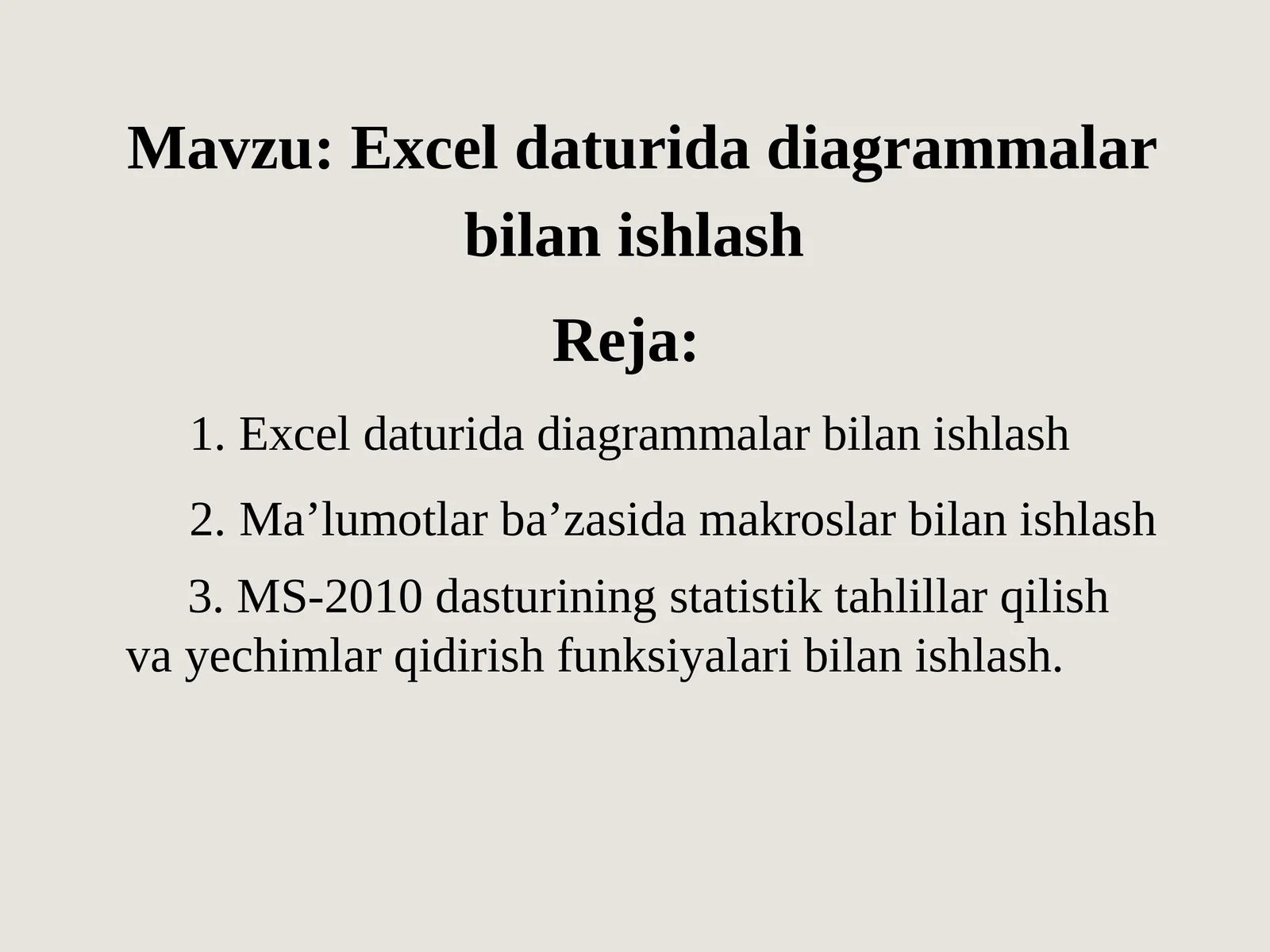 Excel daturida diagrammalar bilan ishlash 1