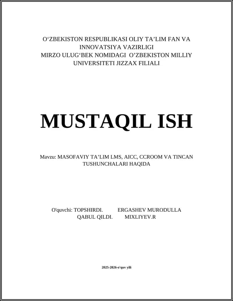 MASOFAVIY TAʼLIM LMS, AICC, CCROOM VA TINCAN TUSHUNCHALARI HAQIDA 1