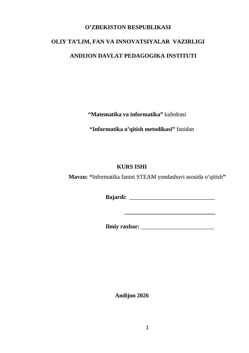 Informatika fanini STEAM yondashuvi asosida o‘qitish 1