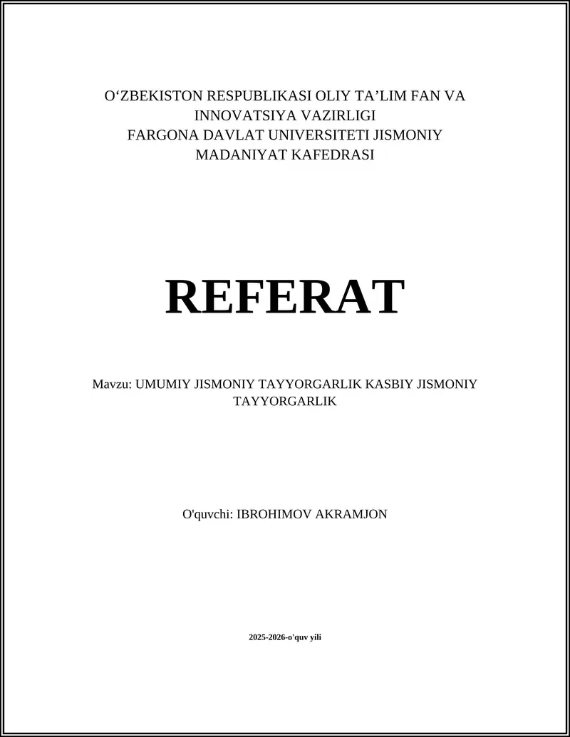 UMUMIY JISMONIY TAYYORGARLIK KASBIY JISMONIY TAYYORGARLIK 1