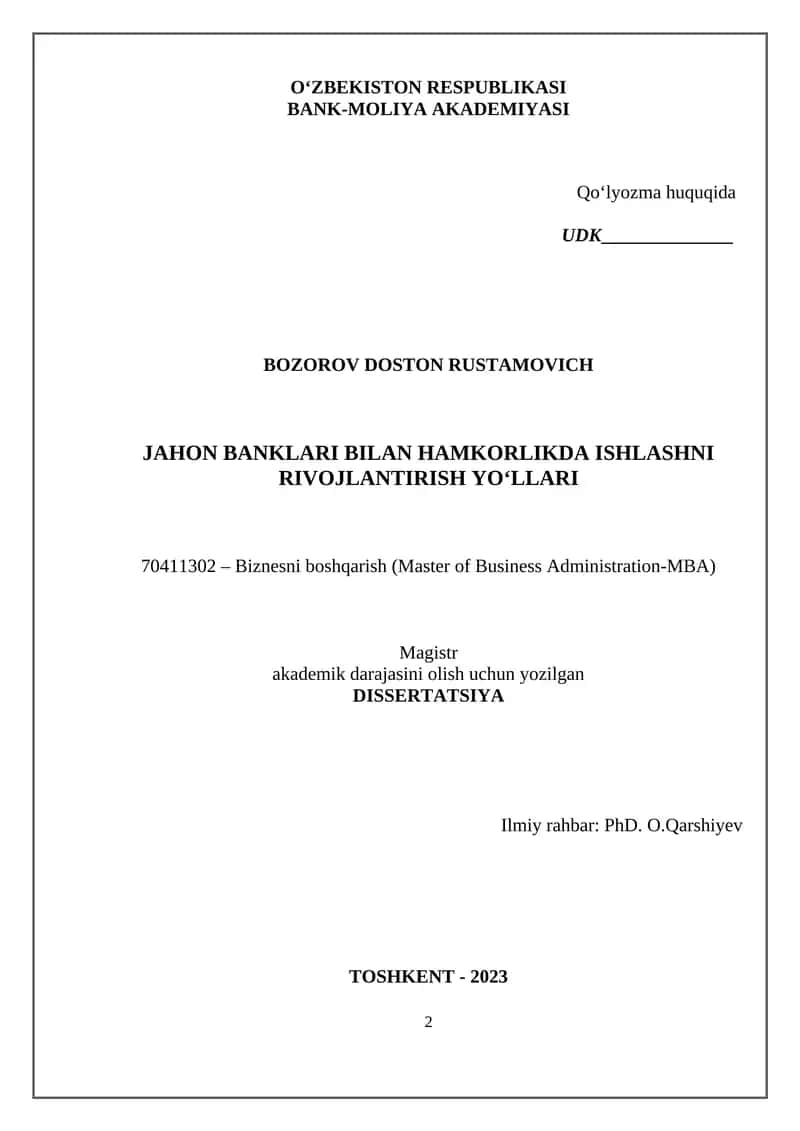 JAHON BANKLARI BILAN HAMKORLIKDA ISHLASHNI RIVOJLANTIRISH YO‘LLARI 1