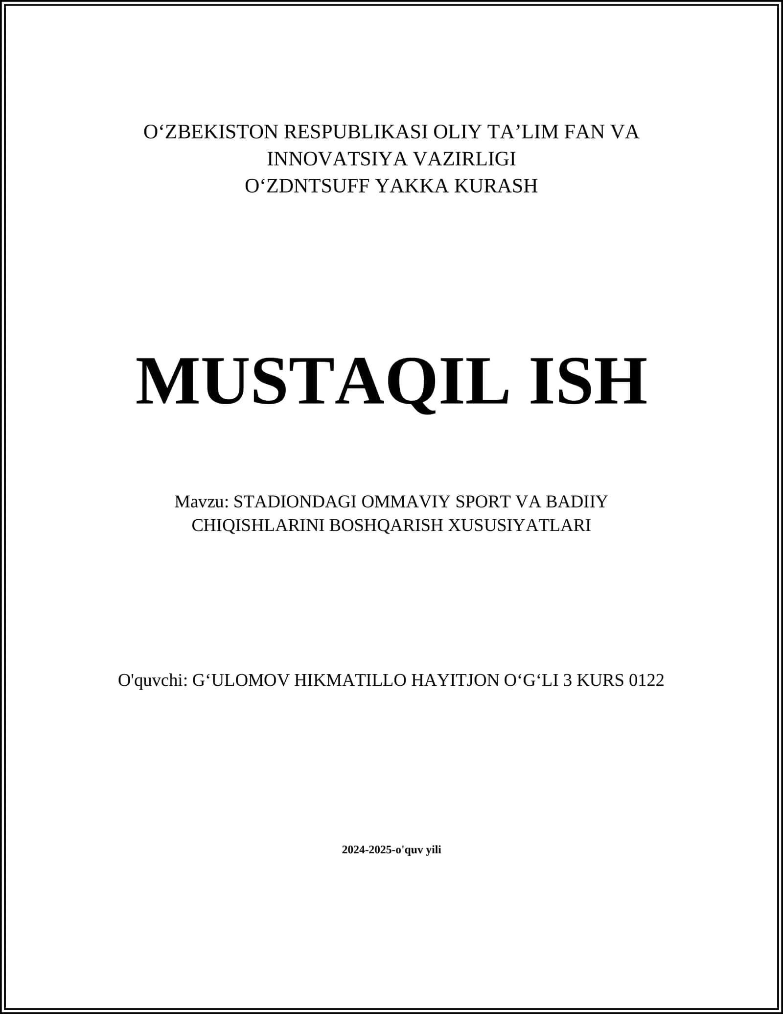 STADIONDAGI OMMAVIY SPORT VA BADIIY CHIQISHLARINI BOSHQARISH XUSUSIYATLARI 1