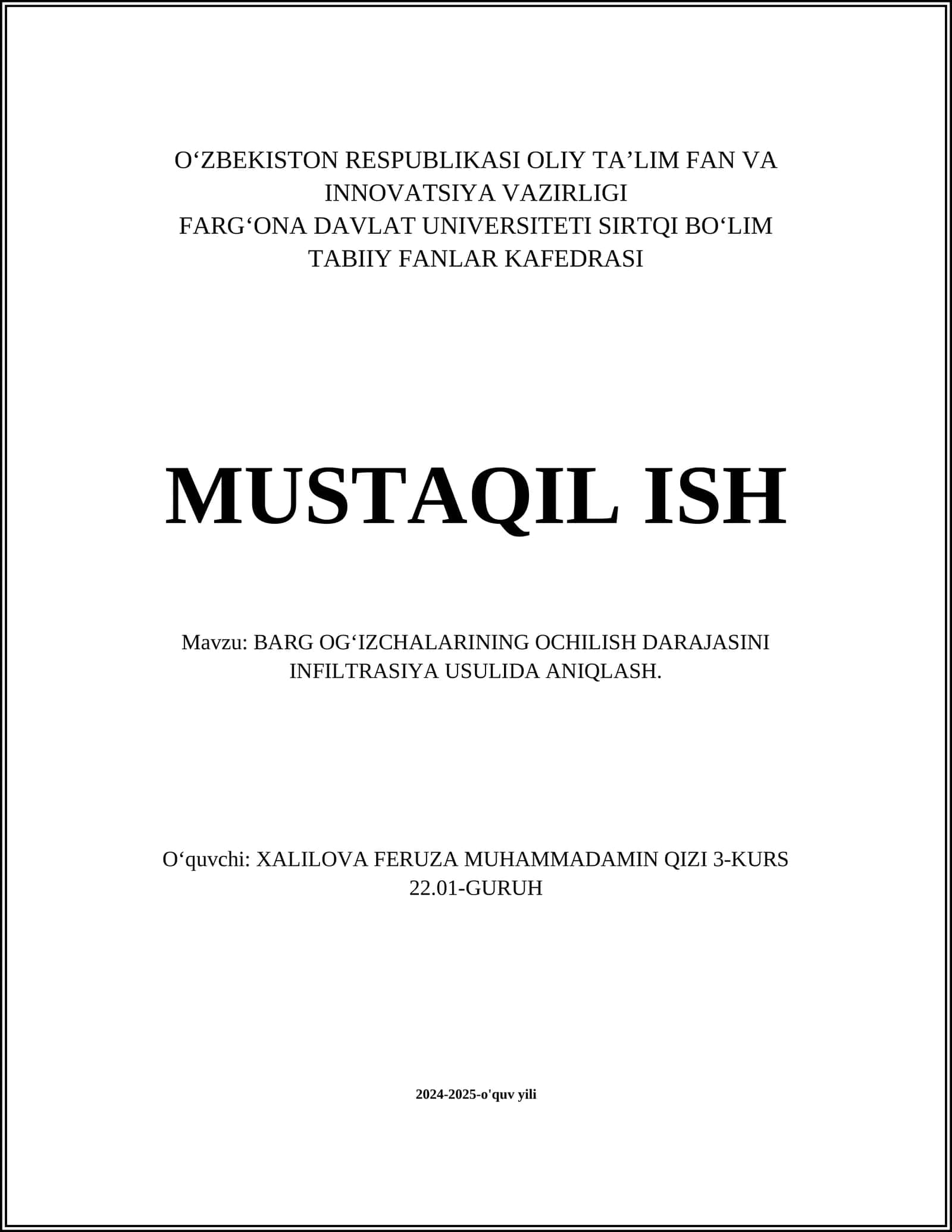 BARG OGʻIZCHALARINING OCHILISH DARAJASINI INFILTRASIYA USULIDA ANIQLASH 1