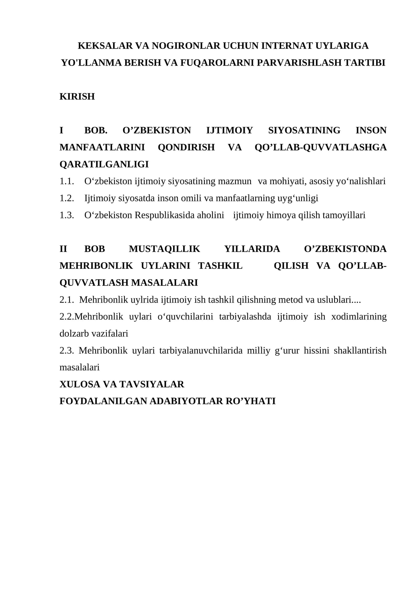 KEKSALAR VA NOGIRONLAR UCHUN INTERNAT UYLARIGA YO'LLANMA BERISH VA FUQAROLARNI PARVARISHLASH TARTIBI 1
