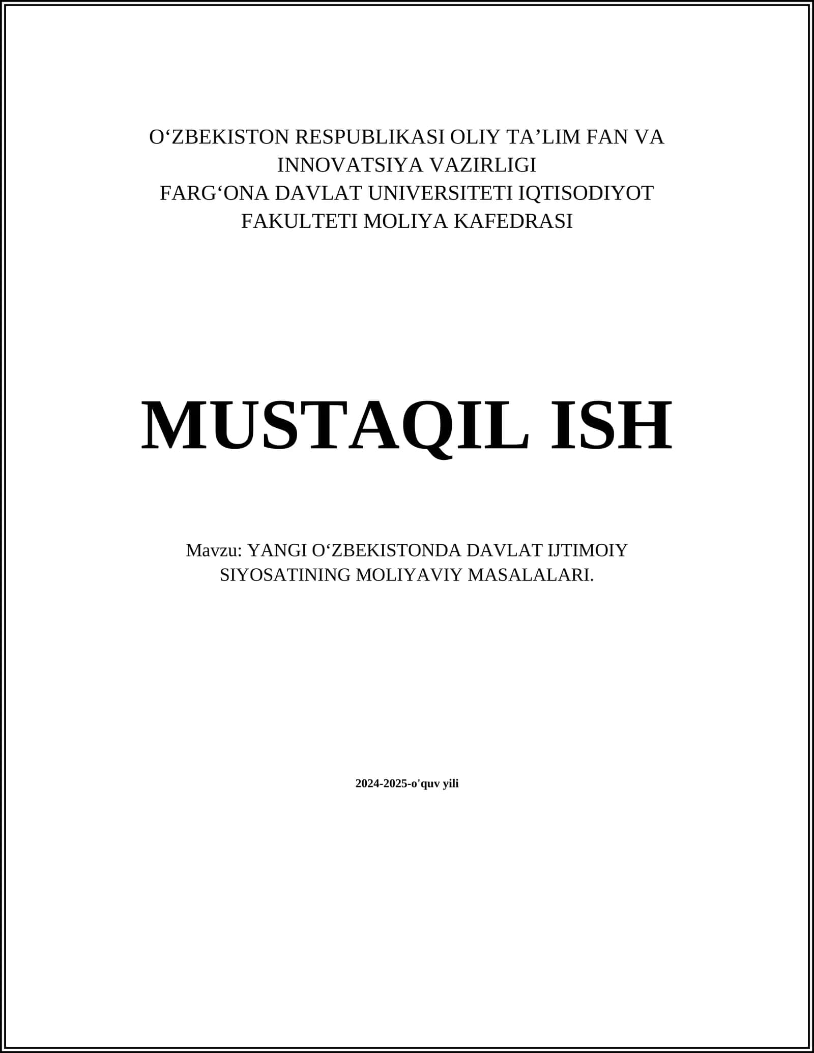 YANGI OʻZBEKISTONDA DAVLAT IJTIMOIY SIYOSATINING MOLIYAVIY MASALALARI 1
