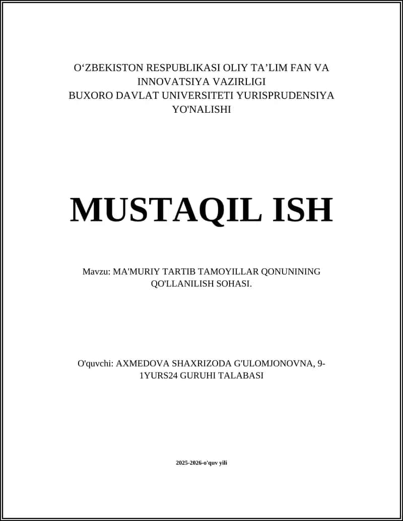 MA'MURIY TARTIB TAMOYILLAR QONUNINING QO'LLANILISH SOHASI 1