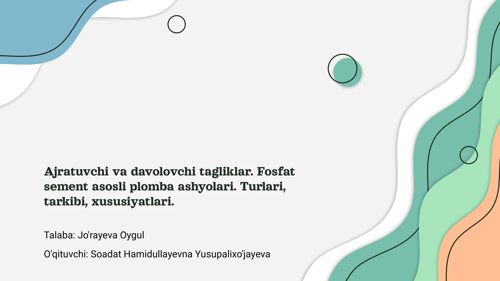 Ajratuvchi va davolovchi tagliklar. Fosfat sement asosli plomba ashyolari 1