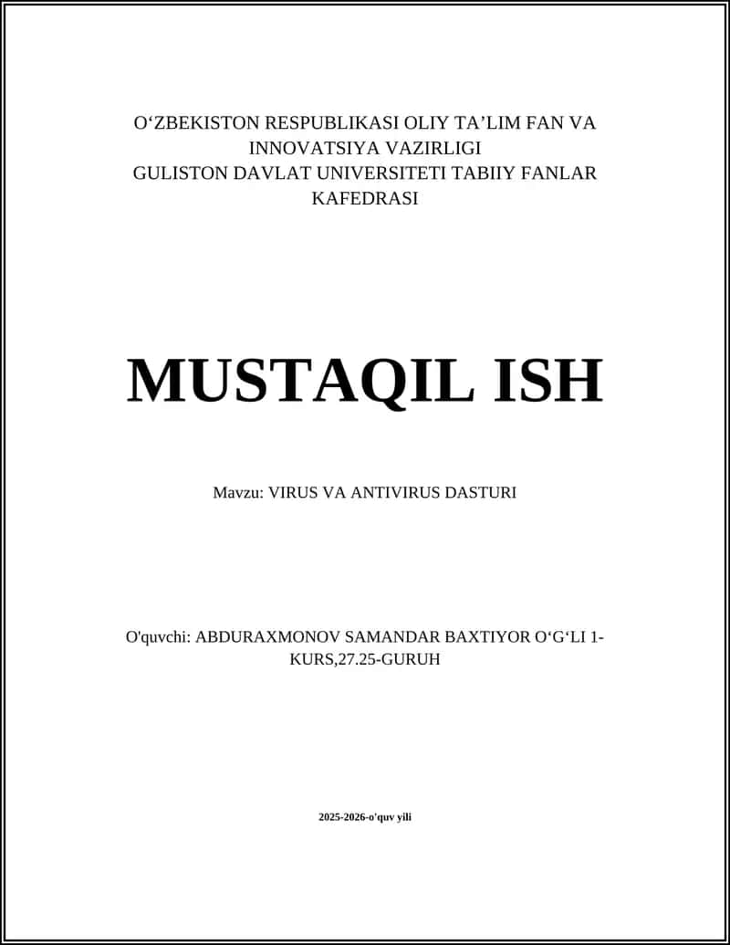 VIRUS VA ANTIVIRUS DASTURI 1
