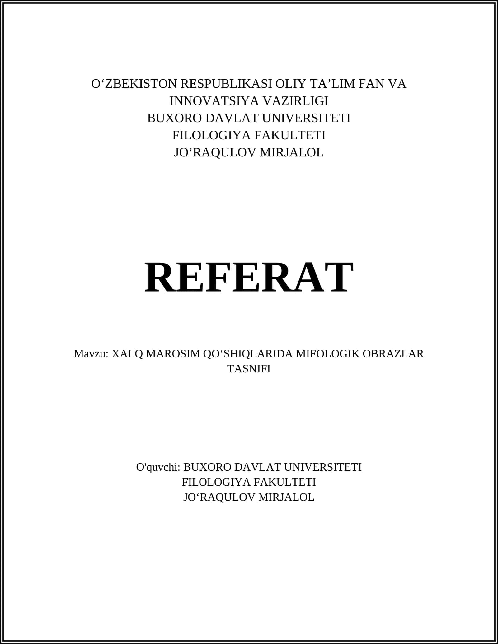 XALQ MAROSIM QOʻSHIQLARIDA MIFOLOGIK OBRAZLAR TASNIFI 1