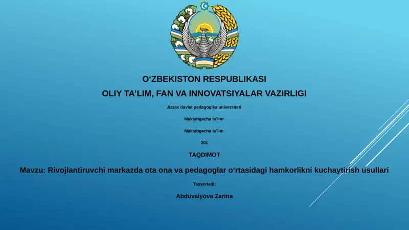 Rivojlantiruvchi markazda ota ona va pedagoglar oʻrtasidagi hamkorlikni kuchaytirish usullari 1