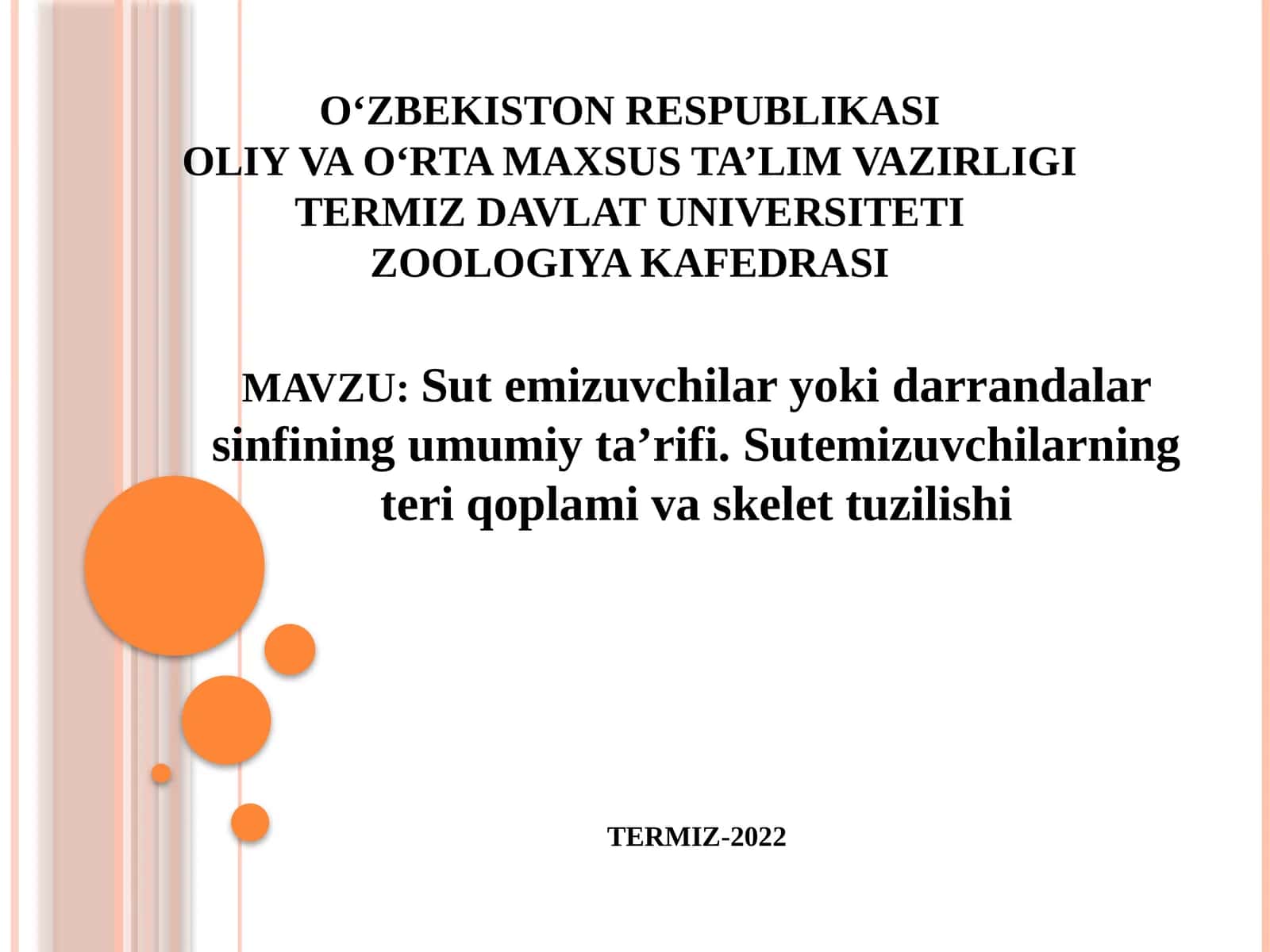 Sut emizuvchilar yoki darrandalar sinfining umumiy ta’rifi. Sutemizuvchilarning teri qoplamivaskelet tuzilishi 1
