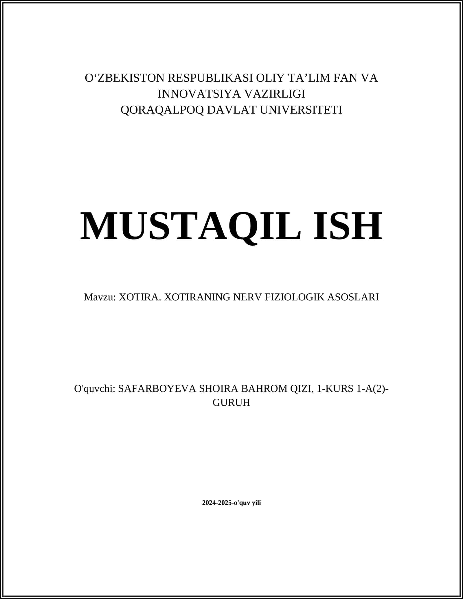 XOTIRA. XOTIRANING NERV FIZIOLOGIK ASOSLARI 1
