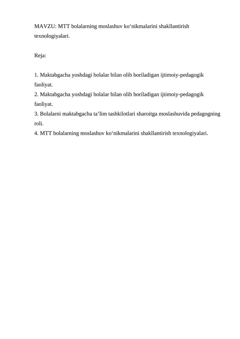 MTT bolalarning moslashuv ko‘nikmalarini shakllantirish texnologiyalari 1