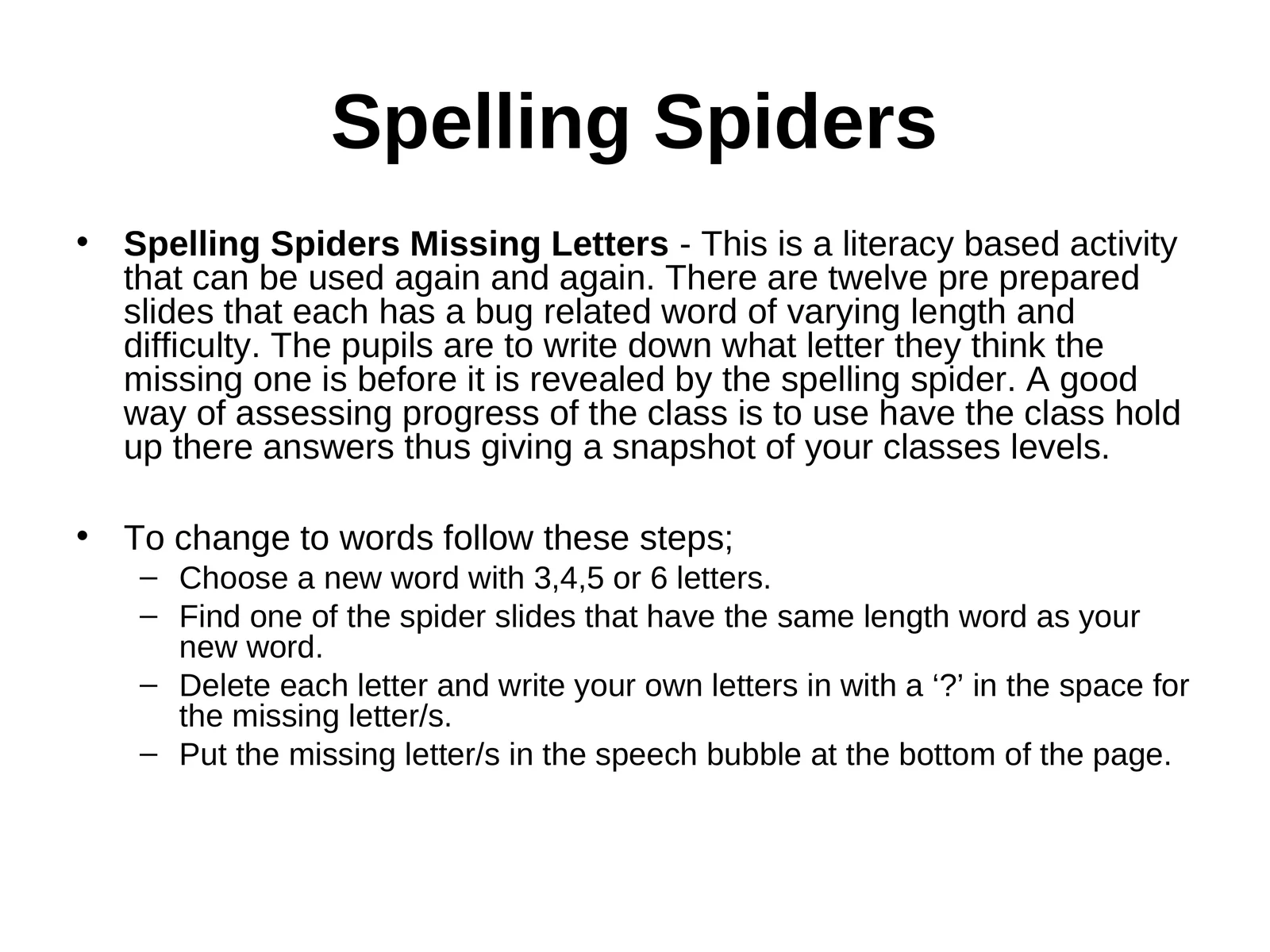 Spelling Spiders 1