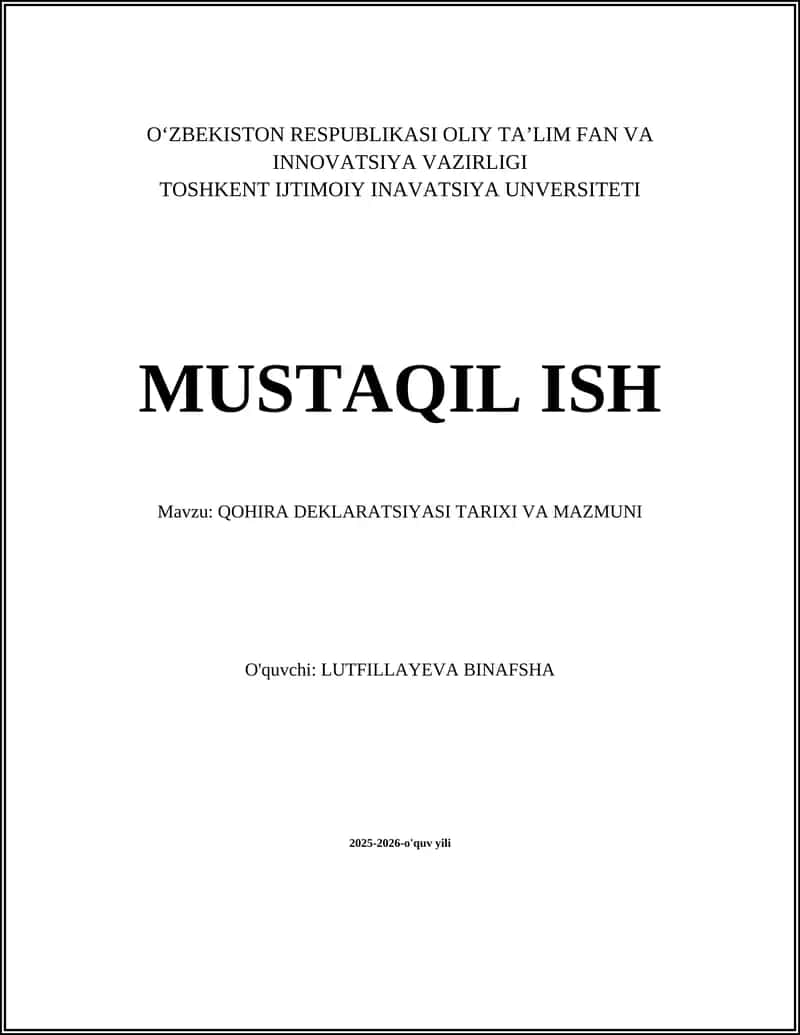 QOHIRA DEKLARATSIYASI TARIXI VA MAZMUNI 1