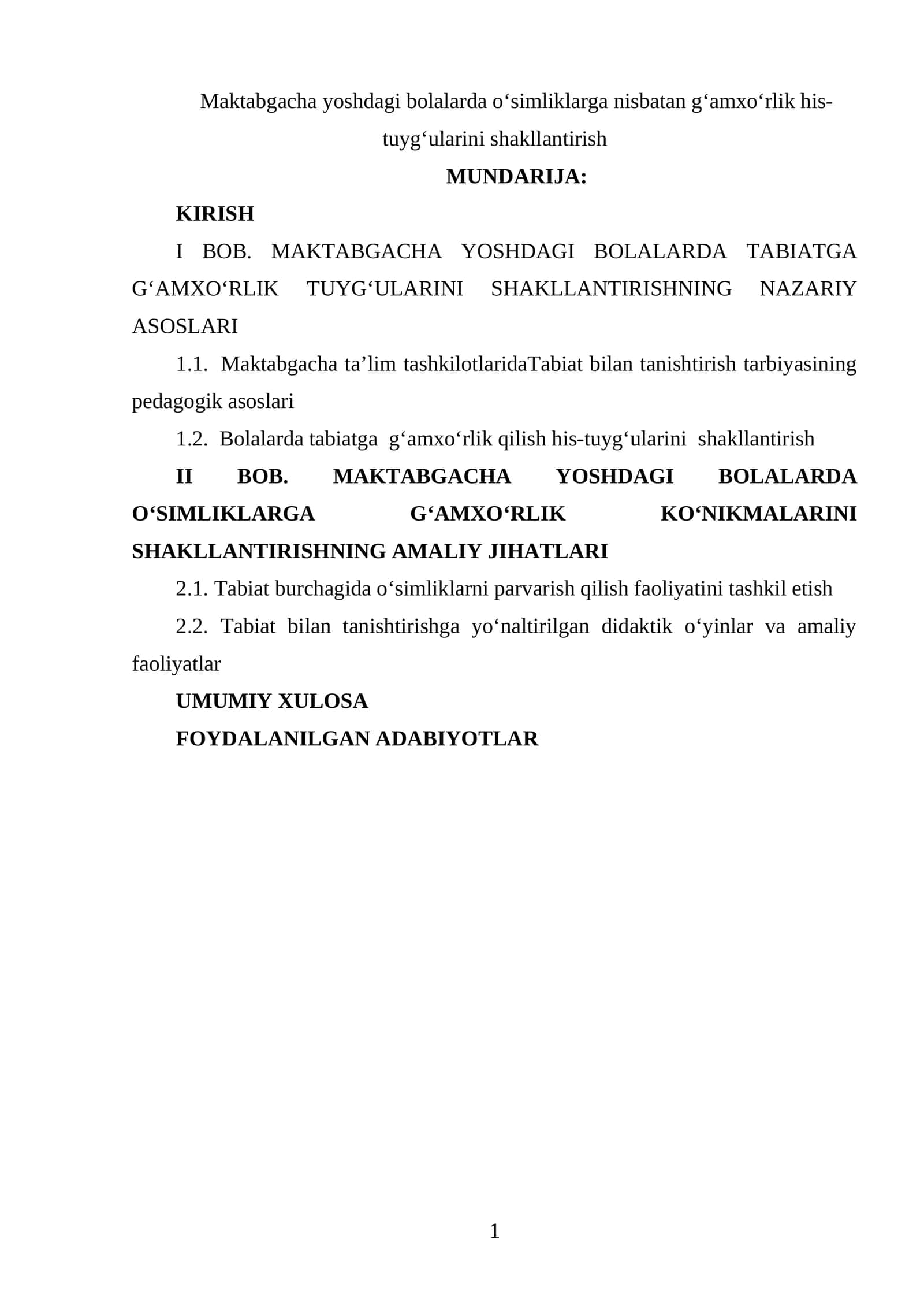 Maktabgacha yoshdagi bolalarda o‘simliklarga nisbatan g‘amxo‘rlik his-tuyg‘ularini shakllantirish 1