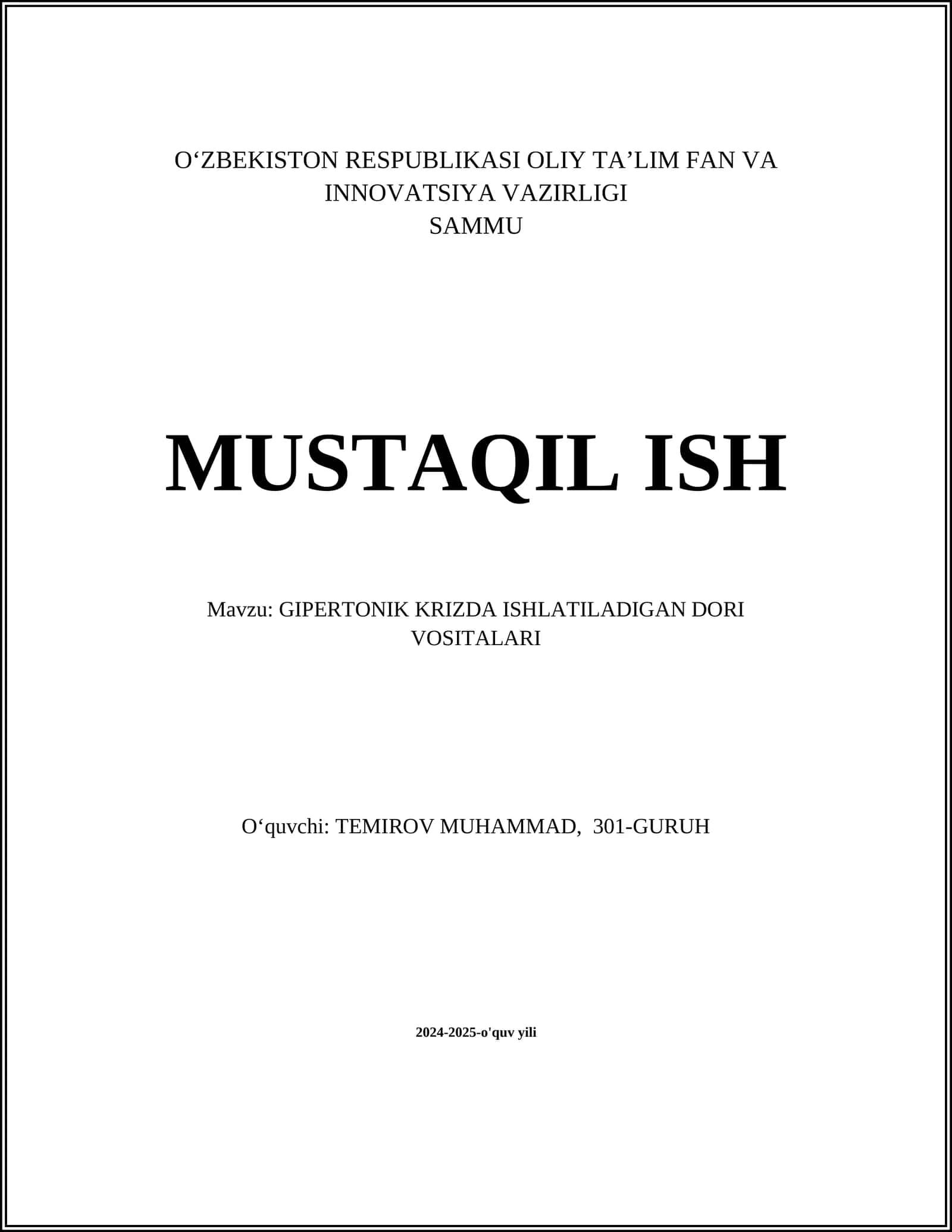 GIPERTONIK KRIZDA ISHLATILADIGAN DORI VOSITALARI 1