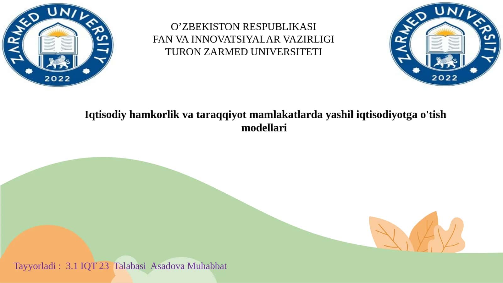 Iqtisodiy hamkorlik va taraqqiyot mamlakatlarda yashil iqtisodiyotga o'tish modellari 1