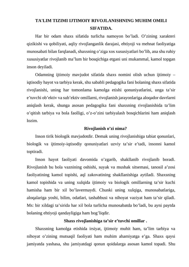 Ijtimoiy rivojlanishning muhim omili sifatida 1