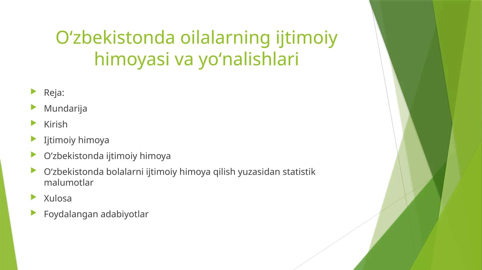 Oʻzbekistonda oilalarning ijtimoiy himoyasi va yoʻnalishlari 1