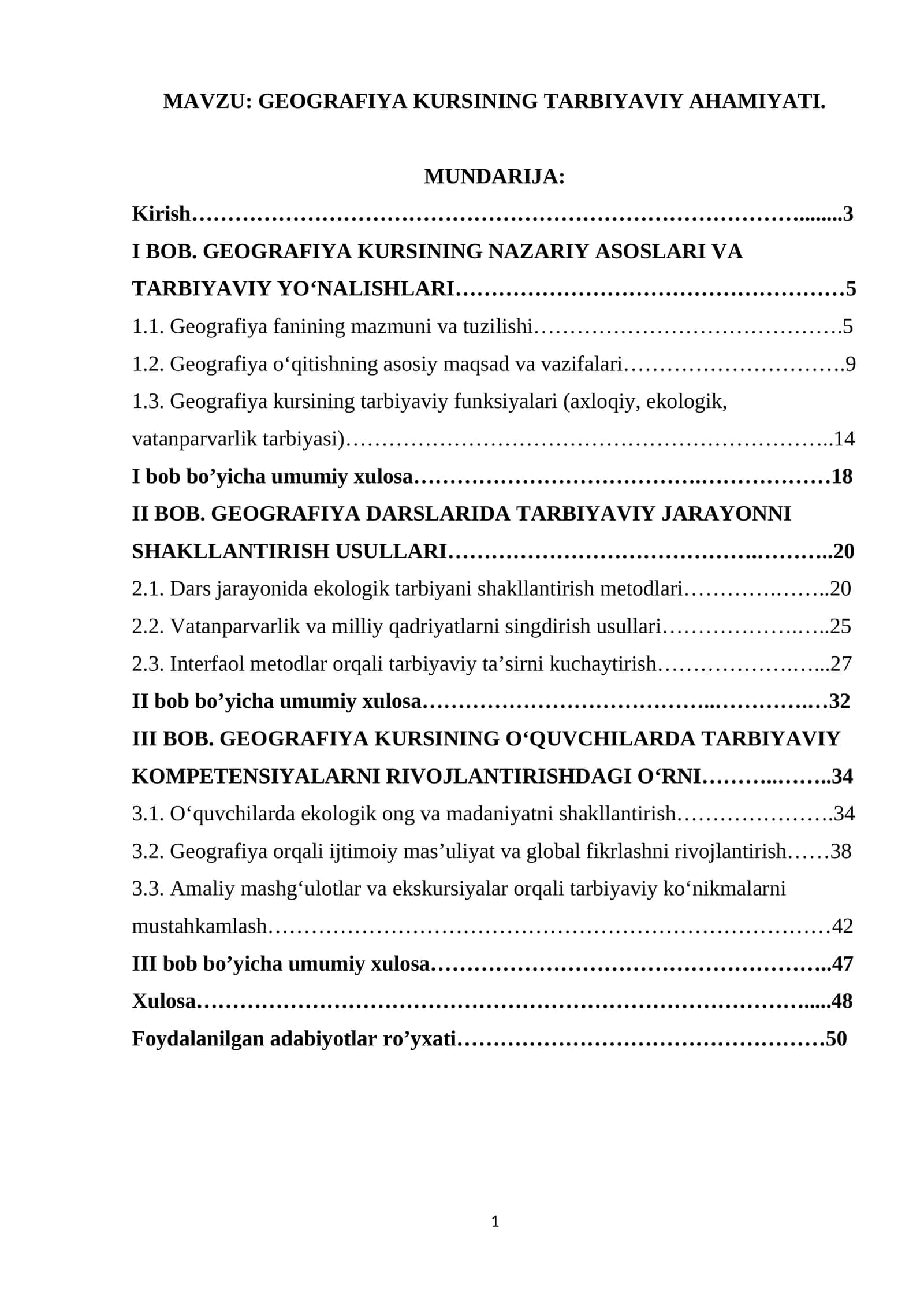 GEOGRAFIYA KURSINING TARBIYAVIY AHAMIYATI. 1