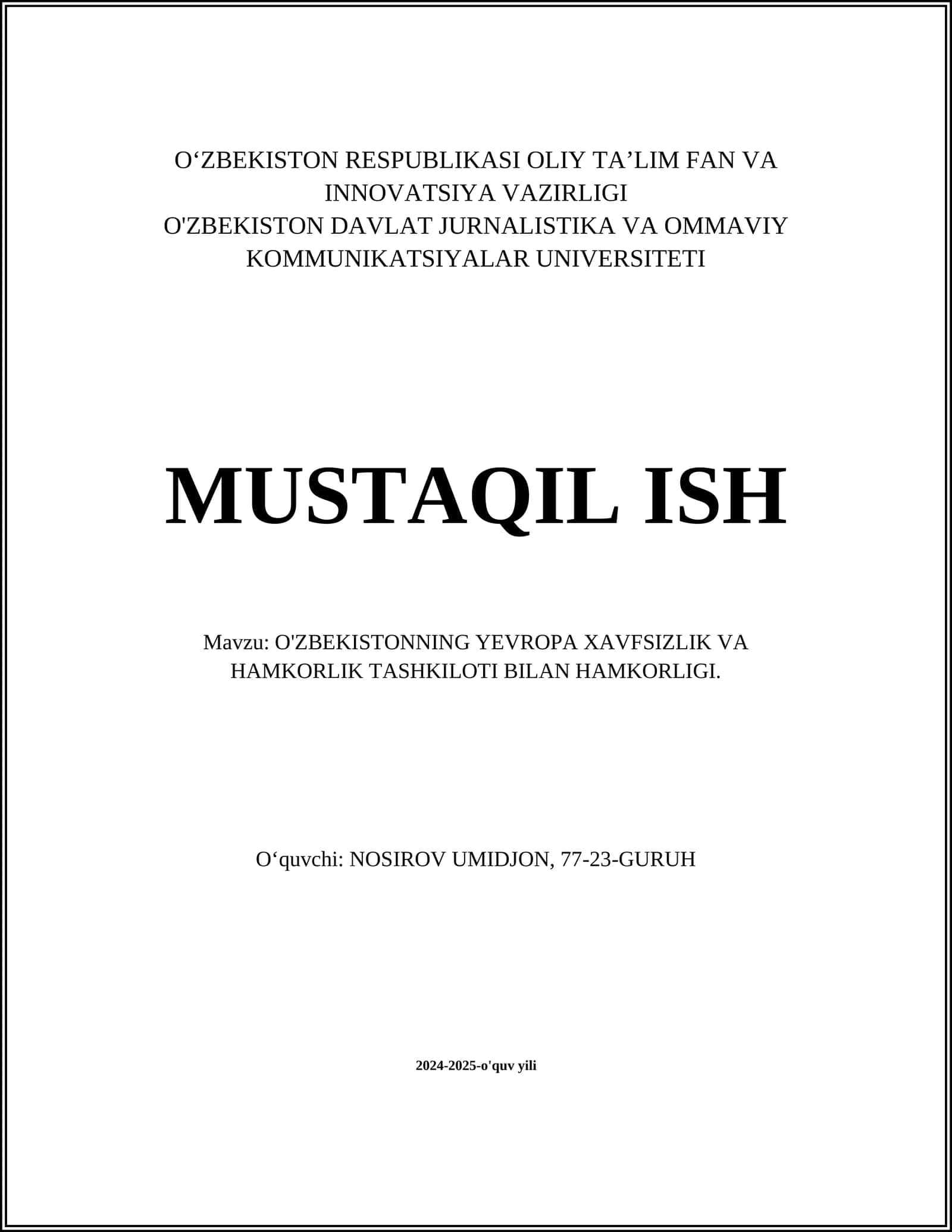O'zbekistonning Yevropa Xavfsizlik va Hamkorlik Tashkiloti bilan diplomatiya aloqalari 1