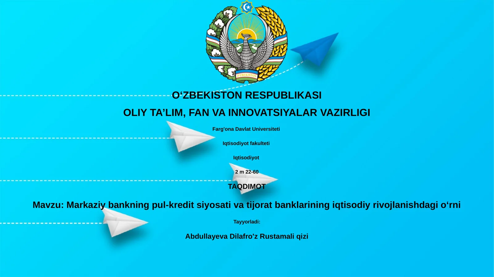 Markaziy bankning pul-kredit siyosati va tijorat banklarining iqtisodiy rivojlanishdagi o‘rni 1