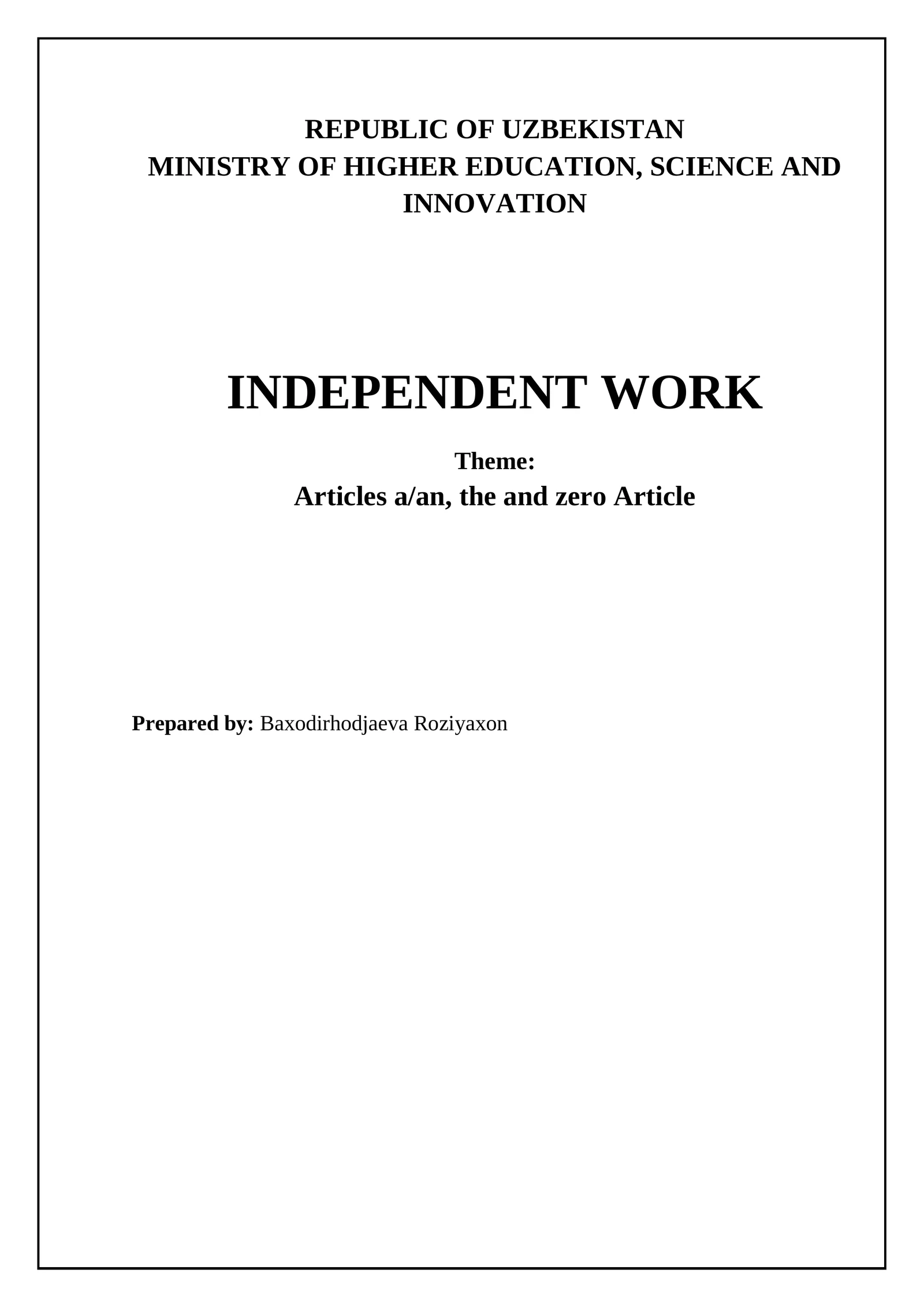 Articles a/an, the and zero Article 1