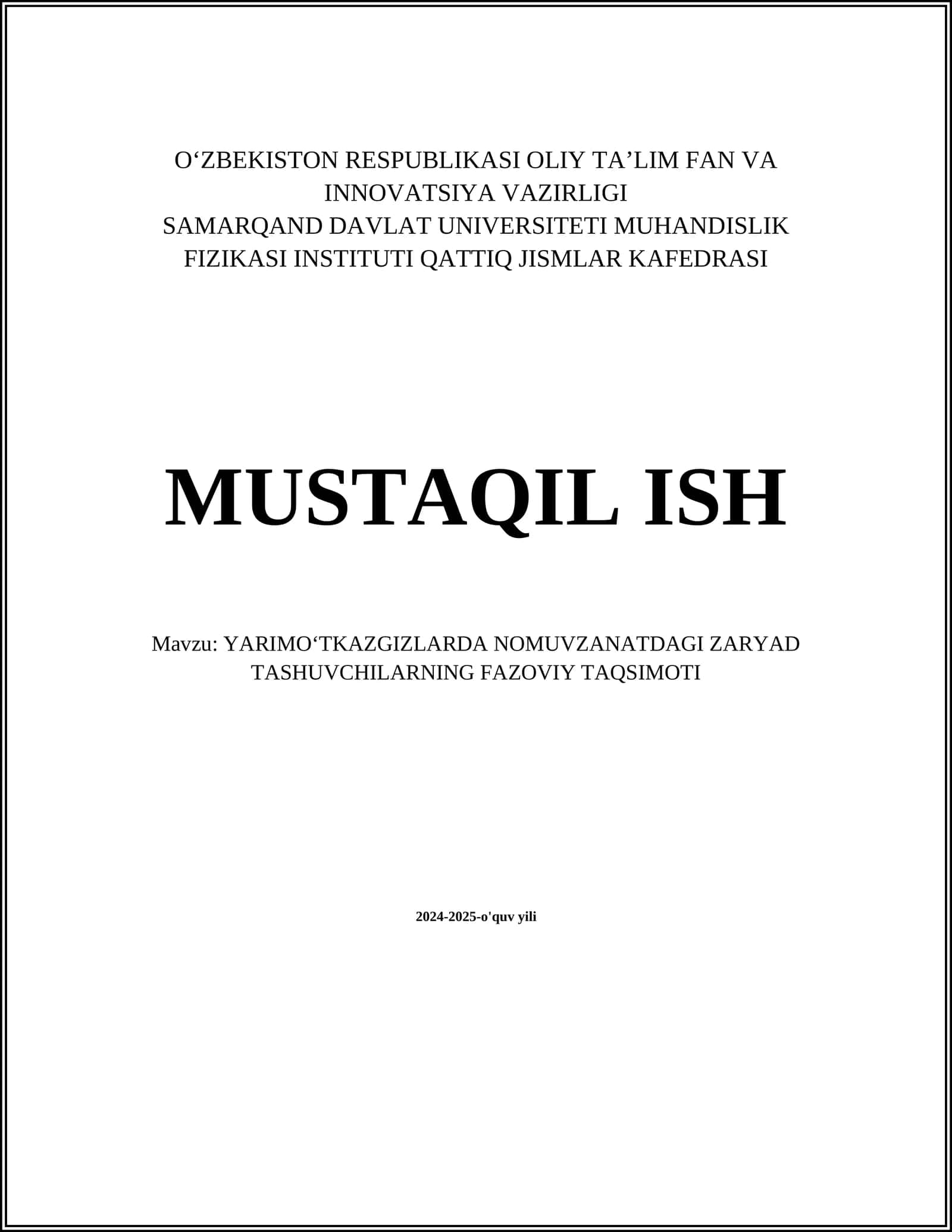 YARIMO‘TKAZGIZLARDA NOMUVZANATDAGI ZARYAD TASHUVCHILARNING FAZOVIY TAQSIMOTI 1