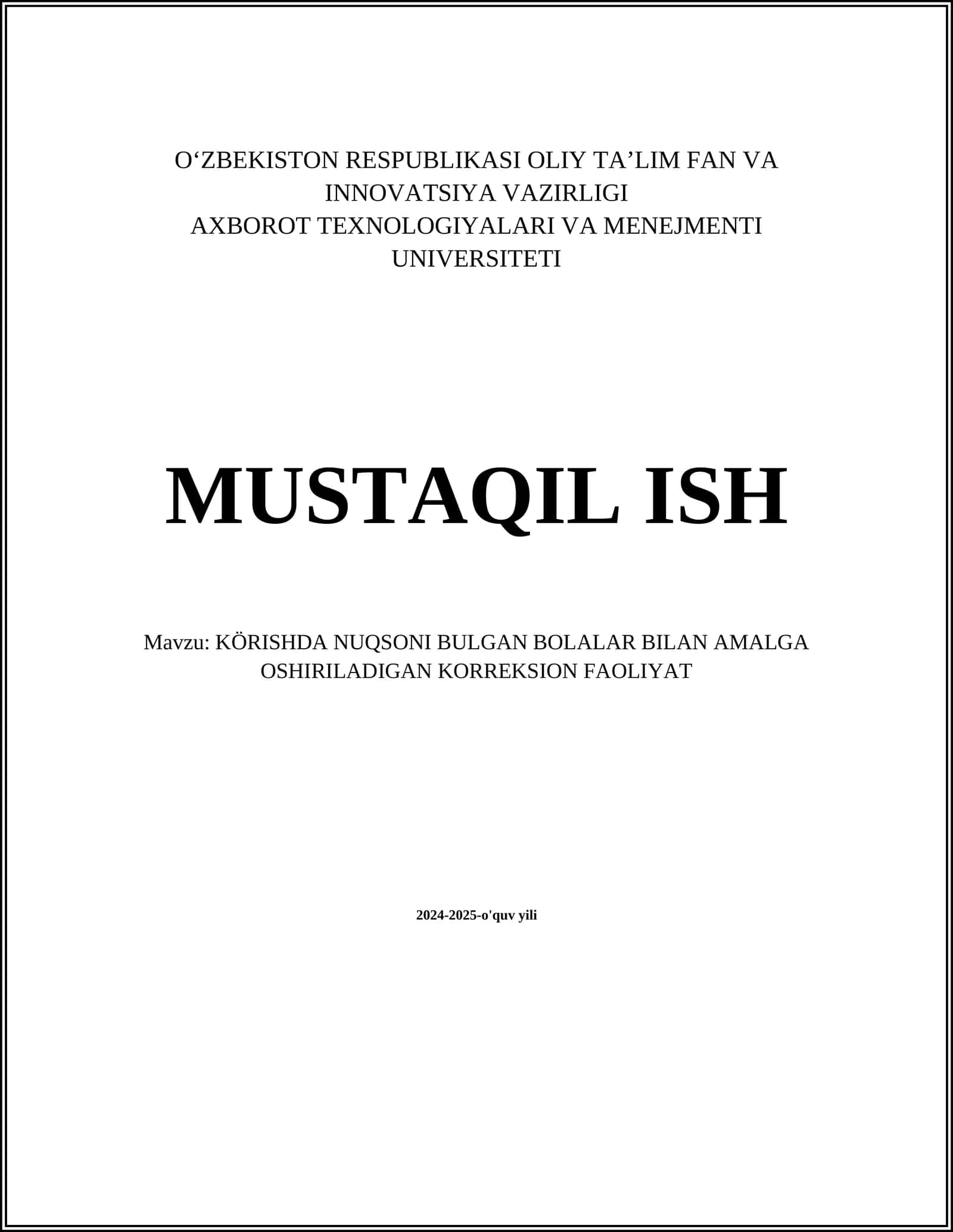 KÖRISHDA NUQSONI BULGAN BOLALAR BILAN AMALGA OSHIRILADIGAN KORREKSION FAOLIYAT 1
