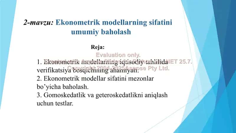 Ekonometrik modellar sifatini baholash va verifikatsiyasi 1