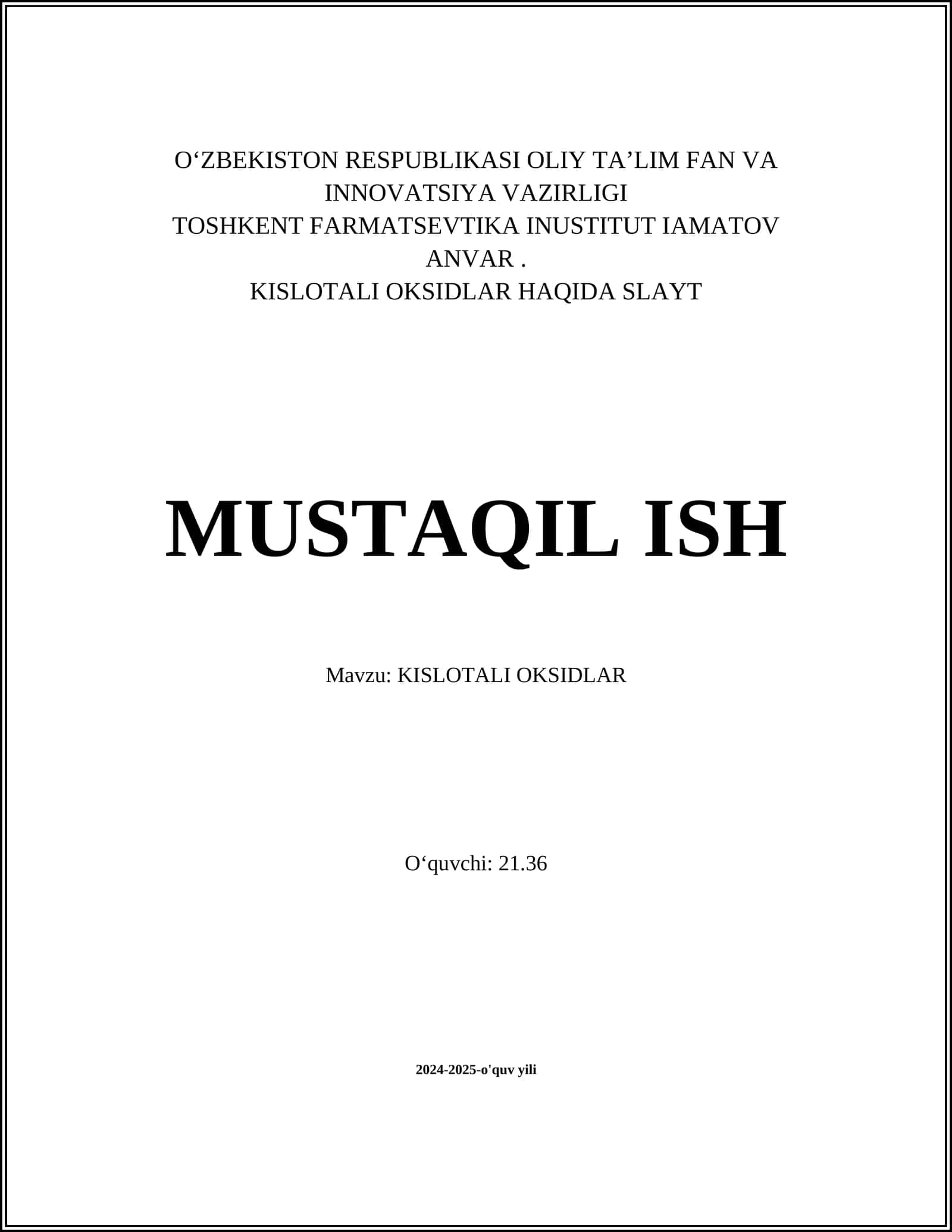 KISLOTALI OKSIDLAR HAQIDA SLAYT 1