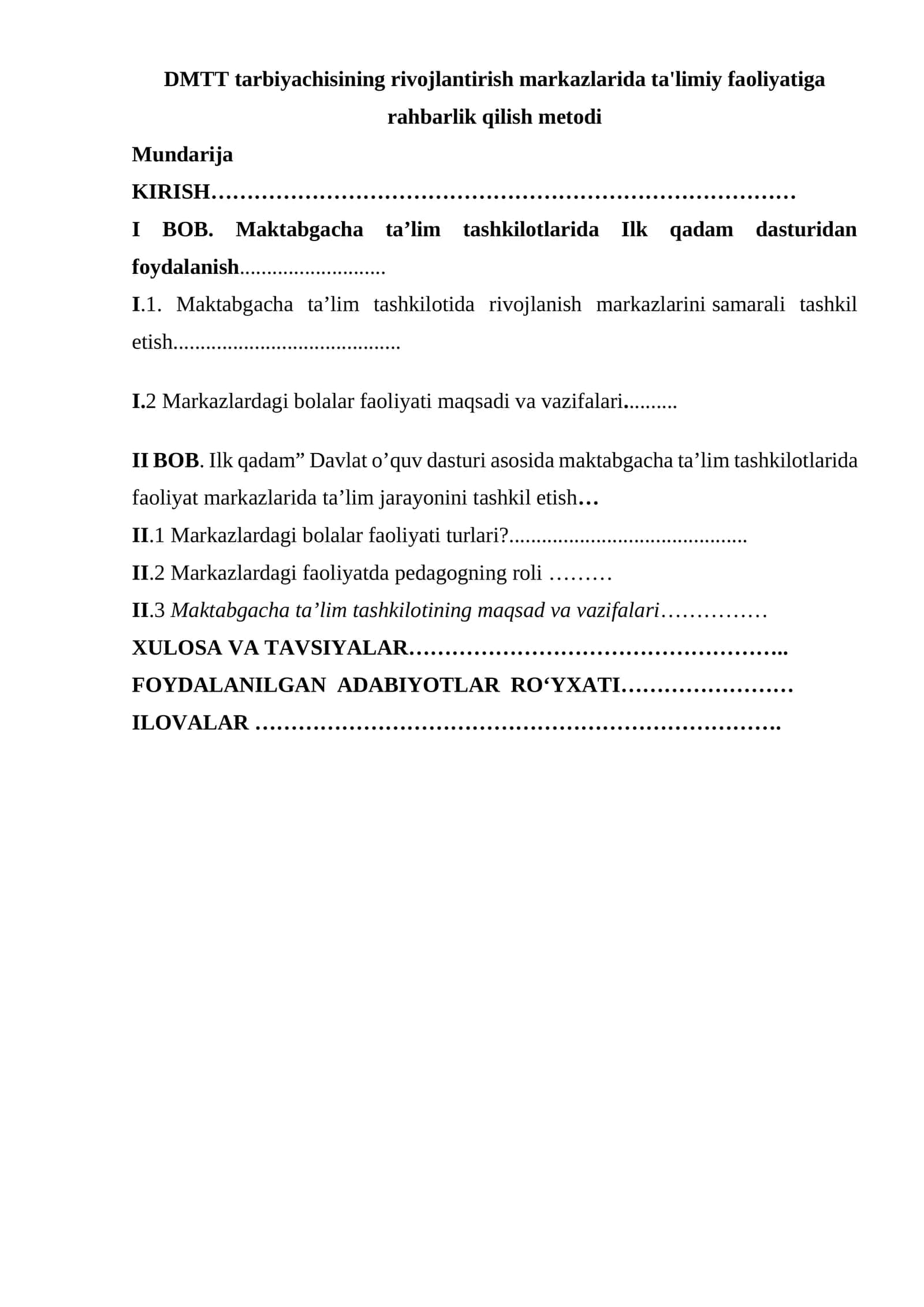 DMTT tarbiyachisining rivojlantirish markazlarida ta'limiy faoliyatiga rahbarlik qilish metodi 1