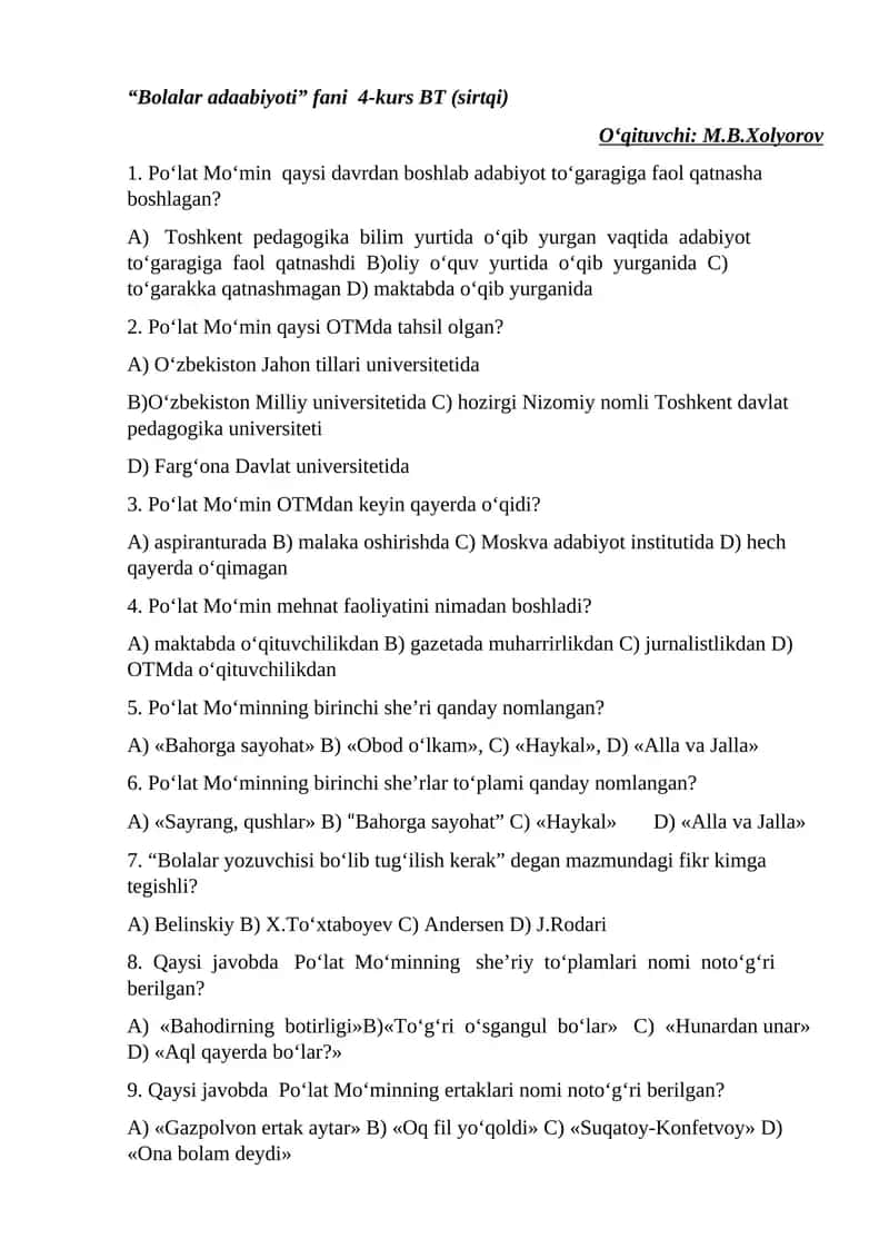 Bolalar adaabiyoti 1