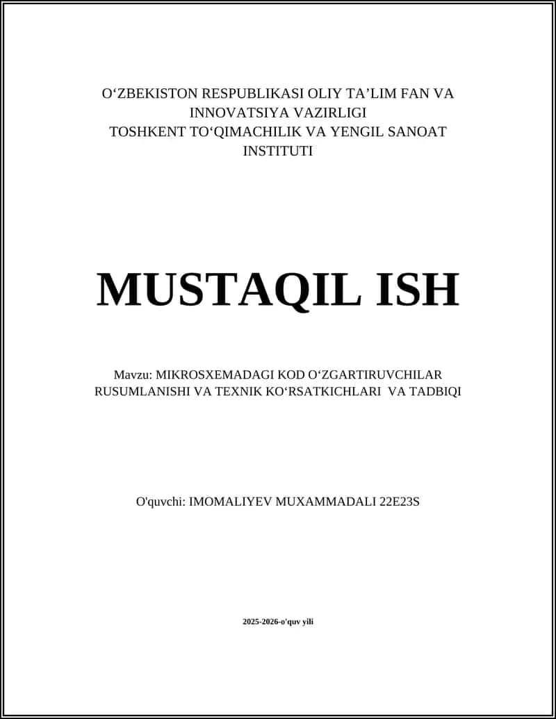MIKROSXEMADAGI KOD O'ZGARTIRUVCHILAR RUSUMLANISHI VA TEXNIK KO'RSATKICHLARI VA TADBIQI 1