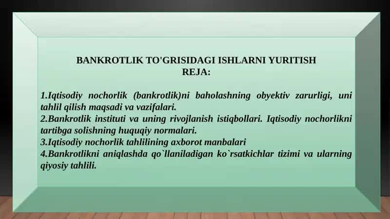 BANKROTLIK TO'GRISIDAGI ISHLARNI YURITISH 1