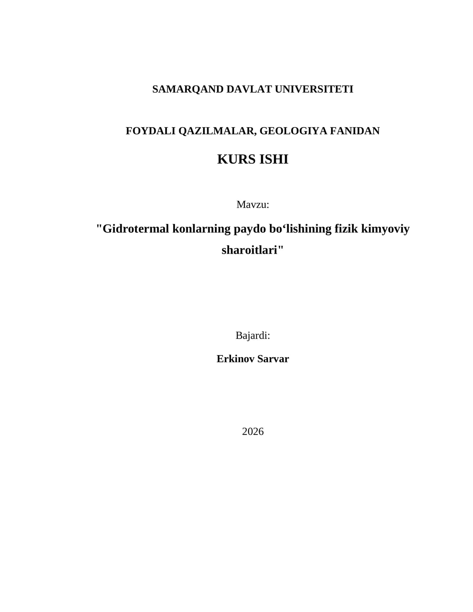 "Gidrotermal konlarning paydo boʻlishining fizik kimyoviy sharoitlari" 1