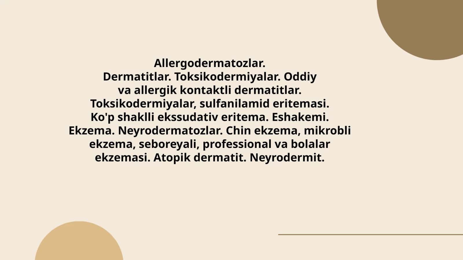 Allergodermatozlar. Dermatitlar. Toksikodermiyalar. Oddiy va allergik kontaktli dermatitlar. Toksikodermiyalar, sulfanilamid eritemasi 1