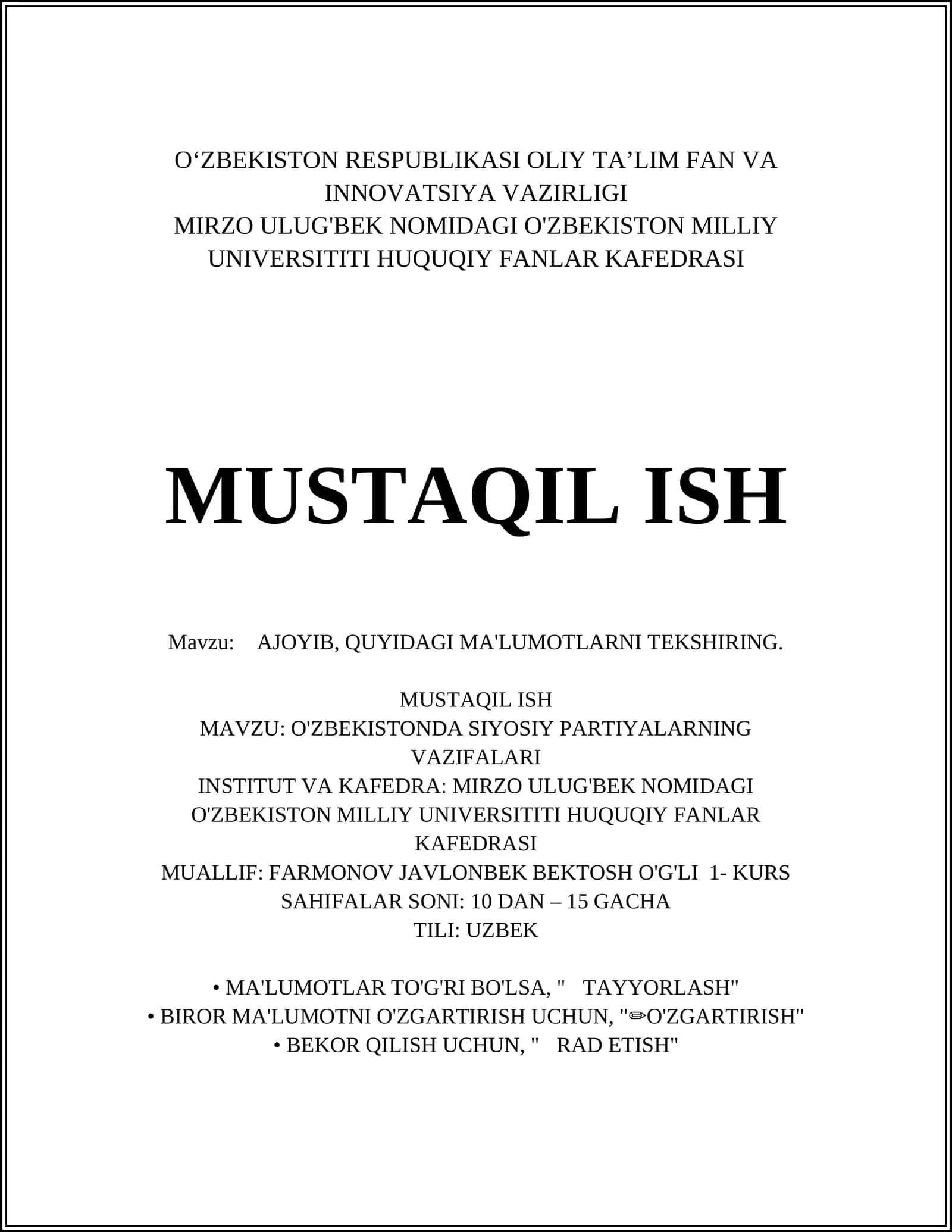 O'ZBEKISTONDA SIYOSIY PARTIYALARNING VAZIFALARI 1