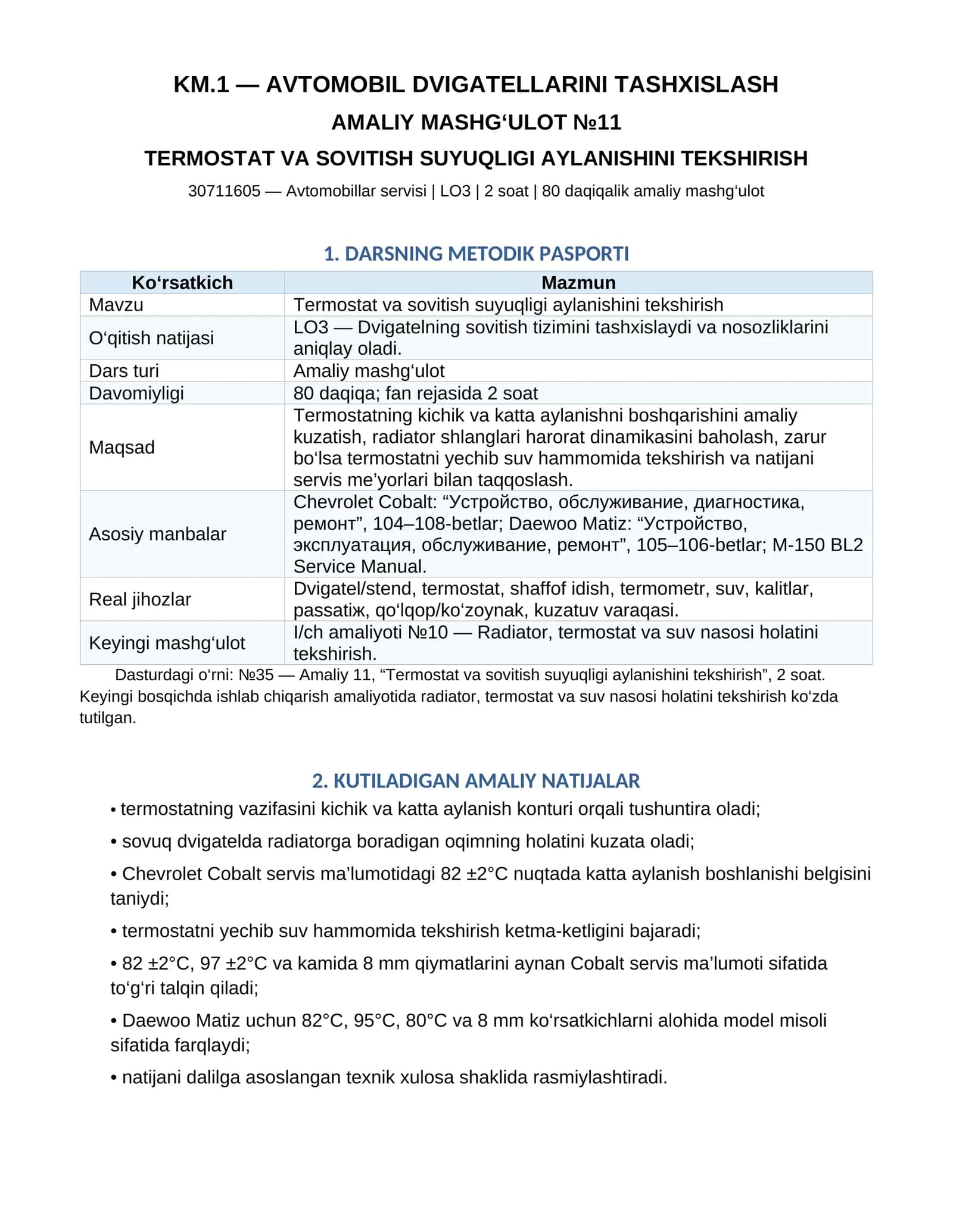 TERMOSTAT VA SOVITISH SUYUQLIGI AYLANISHINI TEKSHIRISH 1