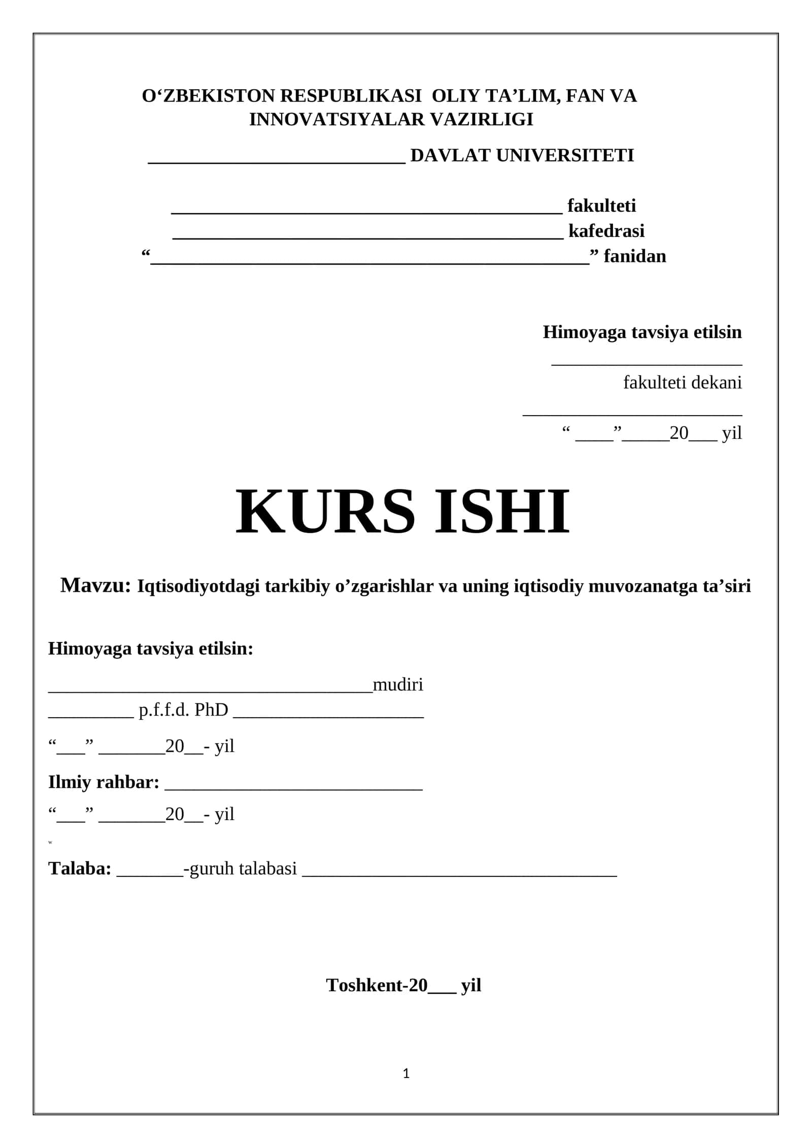 Iqtisodiyotdagi tarkibiy o’zgarishlar va uning iqtisodiy muvozanatga ta’siri 1