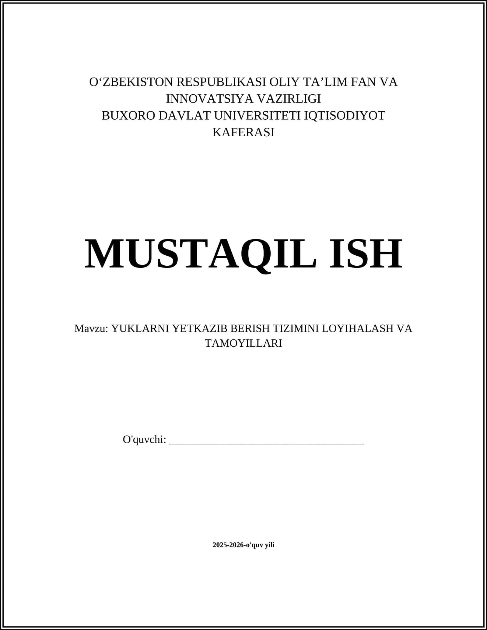 Yuk Yetkazib Berish Tizimini Loyihalash va Tamoyillari 1