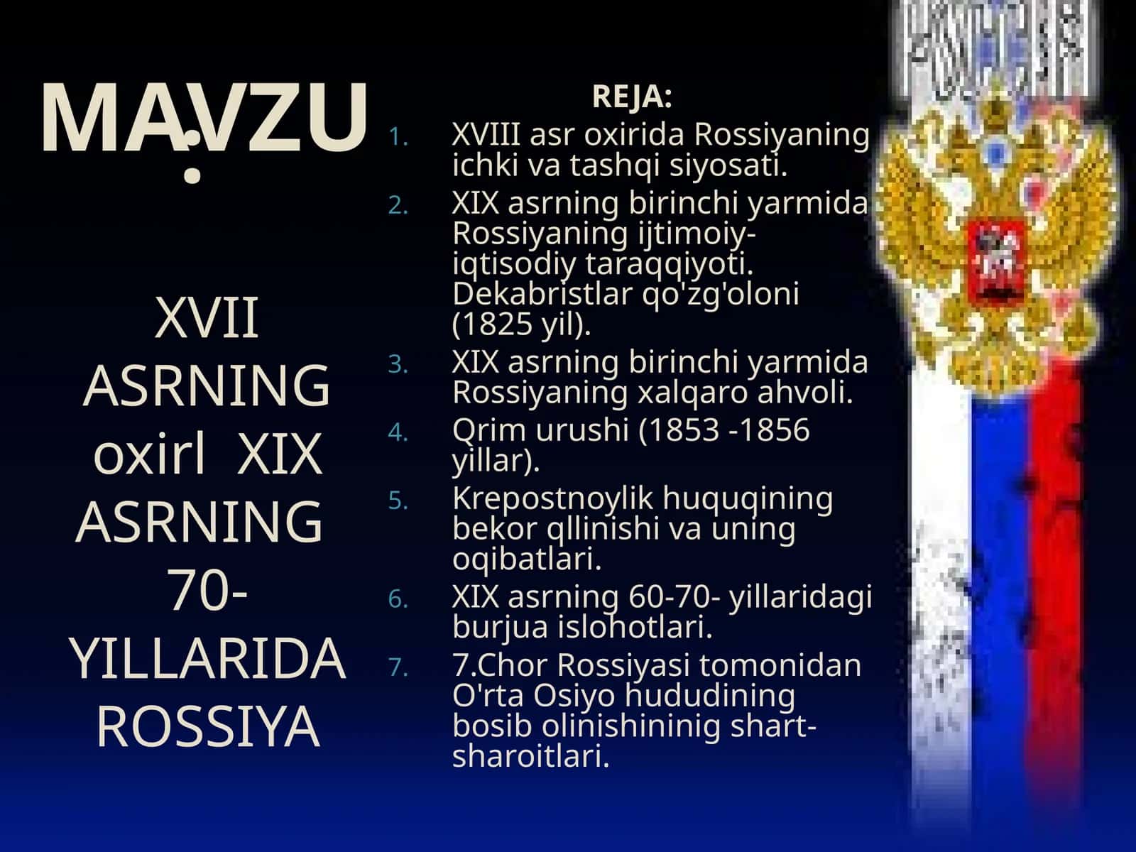 XVIII asrda Rossiyada Iqtisodiy Taraqqiyot 1