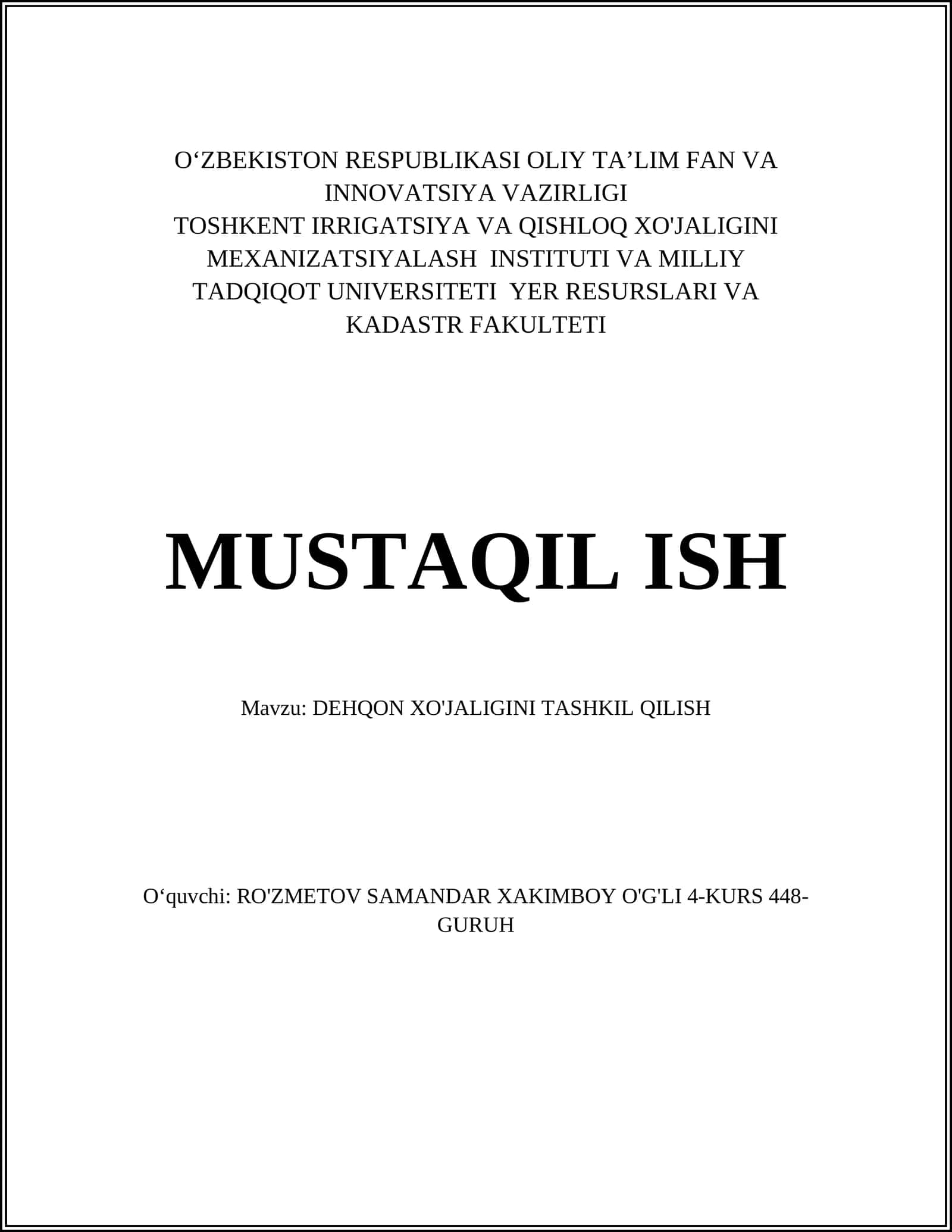 DEHQON XO'JALIGINI TASHKIL QILISH 1