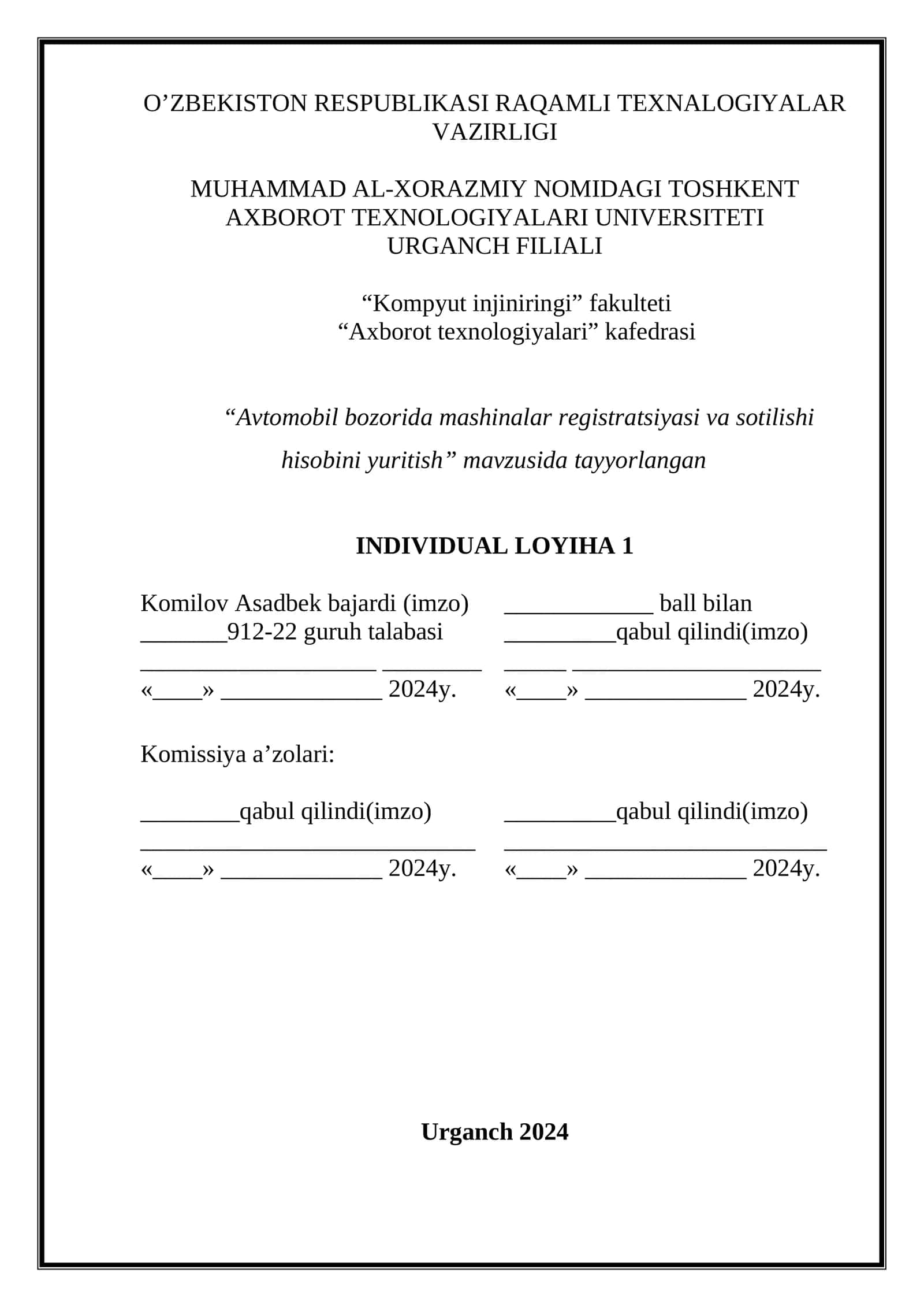 Avtomobil bozorida mashinalar registratsiyasi va sotilishi hisobini yuritish 1