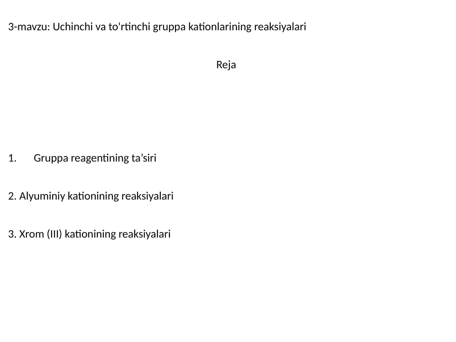 Uchinchi va to'rtinchi gruppa kationlarining reaksiyalari 1