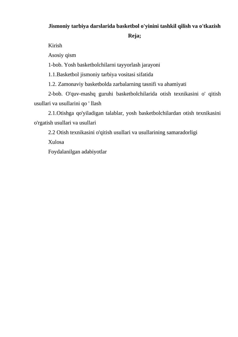 Basketbol o'yinini tashkil qilish va o'tkazish 1