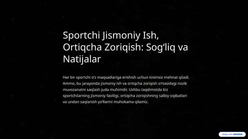 Sportchi Jismoniy Ish, Ortiqcha Zoriqish: Sog‘liq va Natijalar 1