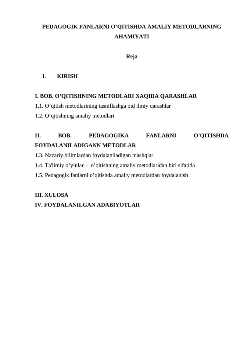 PEDAGOGIK FANLARNI OʻQITISHDA AMALIY METODLARNING AHAMIYATI 1
