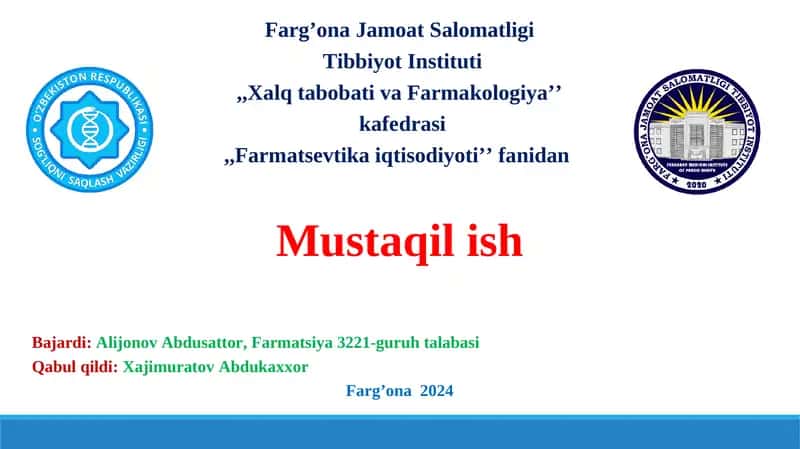 Farmasevtika mahsulotlari tannarxini shakllantirish jarayoni 1